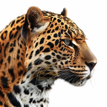 Close-up portrait of leopard on white background. Isolatedの写真素材