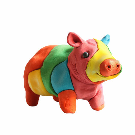 Plasticine pig isolated on white background, clipping path included.の写真素材