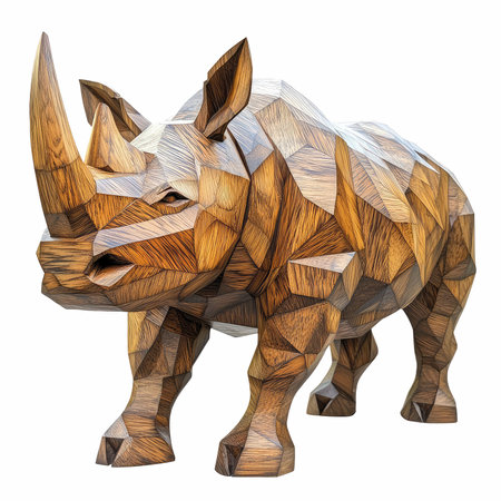 Rhinoceros made of wood isolated on white background. 3d renderingの写真素材
