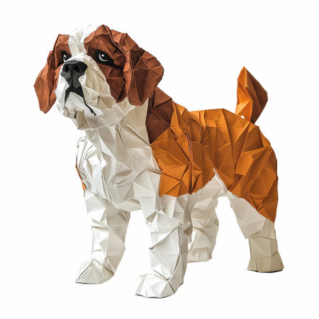 3d rendering of a dog origami style isolated on white backgroundの写真素材