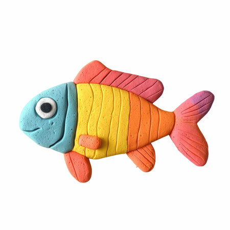 Colorful plasticine fish toy isolated on white background with clipping pathの写真素材