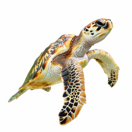 Green sea turtle isolated on white background. Clipping path included.の写真素材
