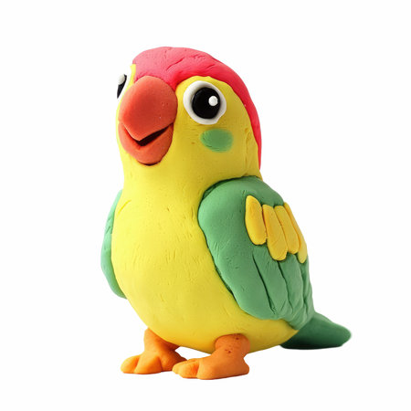 Plasticine toy parrot isolated on white background with clipping pathの写真素材