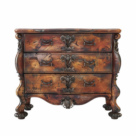 Antique wooden chest of drawers isolated on white background with clipping pathの写真素材