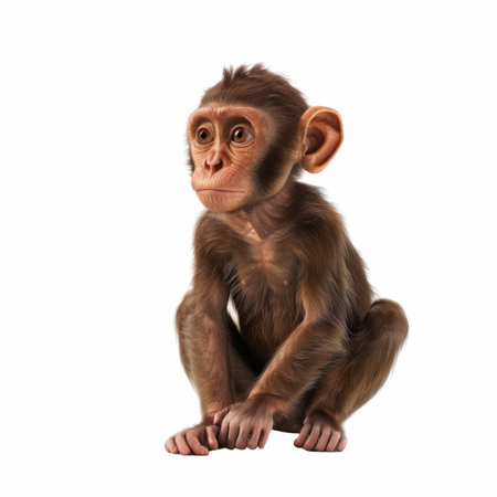 3D digital render of a baby chimpanzee isolated on white backgroundの写真素材