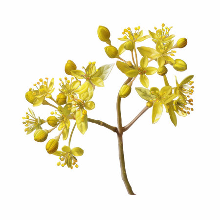 Yellow flowers of Syringa vulgaris, isolated on white backgroundの写真素材