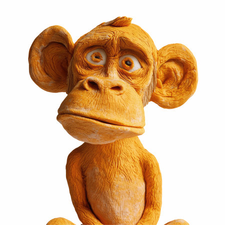 3D rendering of a monkey made of plasticine isolated on white backgroundの写真素材