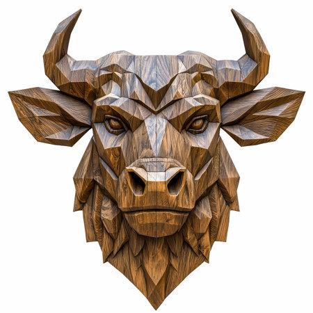 Wooden bull head on a white background. 3d illustration.の写真素材