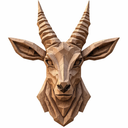 Goat head made of wood isolated on white background. 3d renderingの写真素材