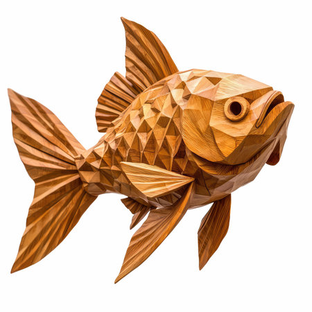 Gold fish isolated on white background. 3D illustration. Polygonal style.の写真素材