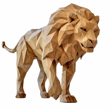 Polygonal lion isolated on white background. 3D rendering.の写真素材
