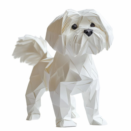 Shih tzu dog in origami style isolated on white backgroundの写真素材