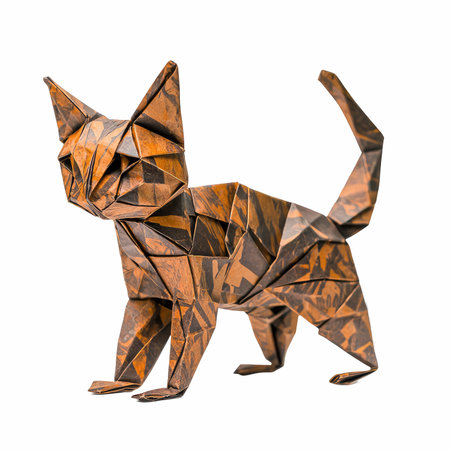 Origami cat isolated on white background. 3d rendering. Clipping path included.の写真素材