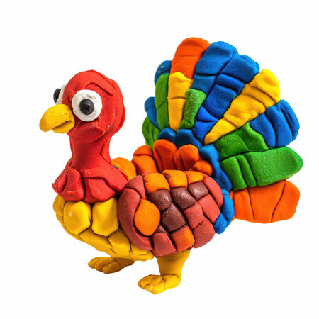 Colorful plasticine turkey isolated on white background, clipping path includedの写真素材