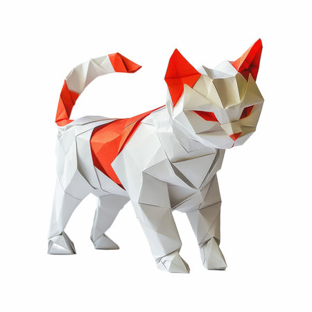 Paper origami cat isolated on white background. 3d rendering.の写真素材