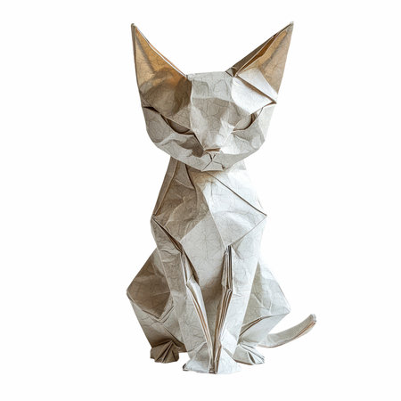 Paper origami cat isolated on white background. Clipping path included.の写真素材