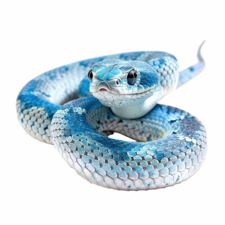 3D digital render of a blue kingsnake isolated on white backgroundの写真素材