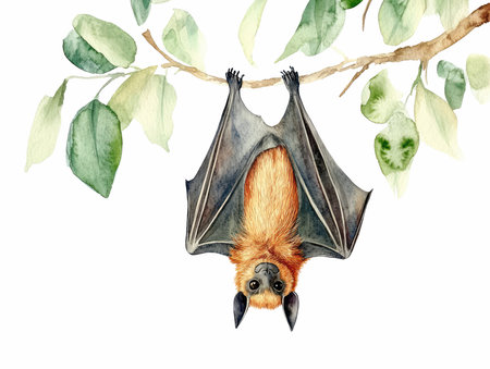 Watercolor bat isolated on white background. Hand drawn watercolor illustration.の写真素材