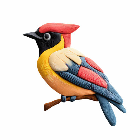 Vibrant playdough bird figurine showcasing intricate textures and colors, perfect for creative and artistic projects in a transparent setting.の写真素材