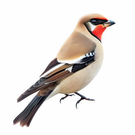 Bearded Waxwing bird isolated on white background with clipping path.の写真素材