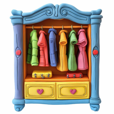 Closet with colorful clothes isolated on white background. 3d renderの写真素材