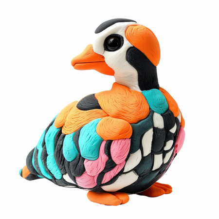 Plasticine duck toy isolated on white background with clipping path.の写真素材