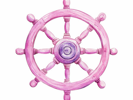 Steering wheel of a ship. Watercolor illustration isolated on white backgroundの写真素材