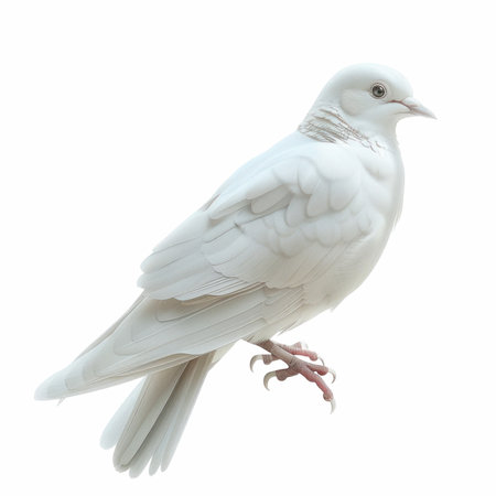 White dove isolated on white background, clipping path included. Close-up.の写真素材