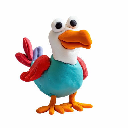 Colorful plasticine duck isolated on white background with clipping path.の写真素材