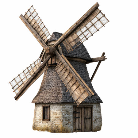 Old wooden windmill isolated on white background. 3D illustration.の写真素材