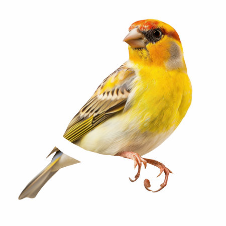 Colorful canary bird isolated on white background with clipping path.の写真素材