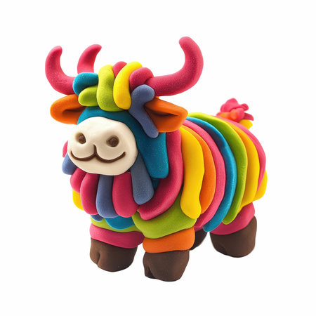 Colorful plasticine bull isolated on white background with clipping path.の写真素材