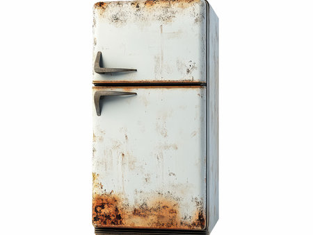 Old rusty refrigerator isolated on a white background. 3d illustration.の写真素材