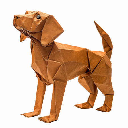 Origami dog isolated on white background. 3d render illustration.の写真素材