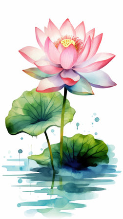 Lotus flower on white background. Watercolor. Vector illustration.の写真素材