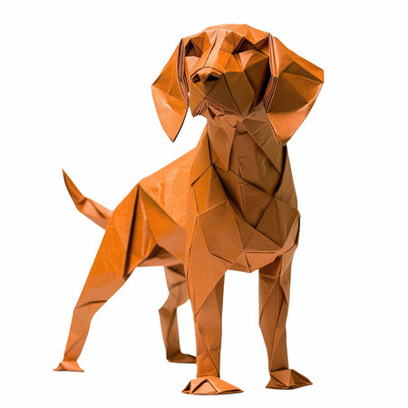 Origami dog isolated on white background. 3d rendering. Clipping path included.の写真素材