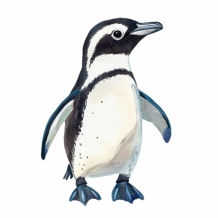 Watercolor penguin. Hand drawn illustration isolated on white background.の写真素材