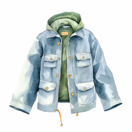 Watercolor winter jacket. Hand painted illustration isolated on white background.の写真素材