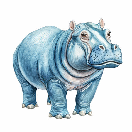 Hippopotamus. Watercolor illustration isolated on white background.の写真素材