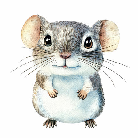 Cute cartoon rat. Hand drawn watercolor illustration isolated on white backgroundの写真素材
