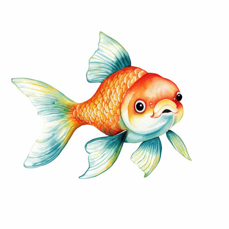 Watercolor illustration of a cute goldfish isolated on white background.の写真素材