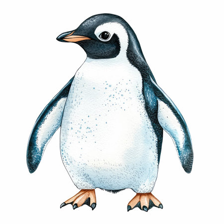 Hand drawn penguin isolated on white background. Watercolor illustration.の写真素材