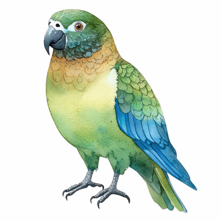 Watercolor parrot isolated on white background. Hand drawn parrot illustration
