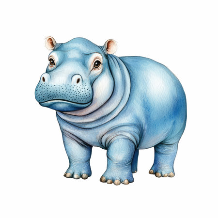Hippopotamus, watercolor illustration isolated on white background.の写真素材