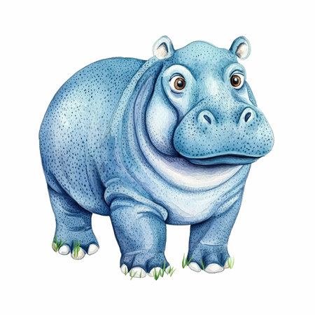 Hippo. Watercolor illustration. Isolated on white background.の写真素材