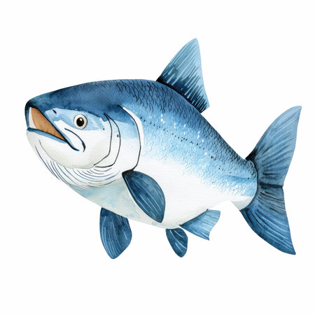 watercolor drawing of a salmon on a white background, hand-drawn illustrationの写真素材