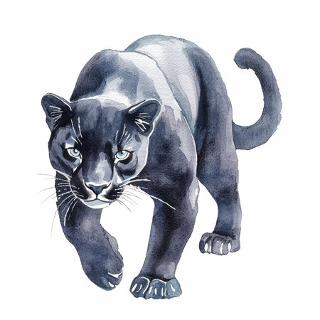 Watercolor black panther. Hand drawn illustration on white background.の写真素材