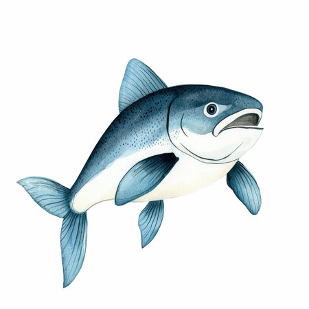 watercolor drawing of a fish, isolated on white background, illustrationの写真素材