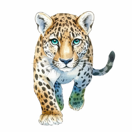 Watercolor leopard. Hand drawn illustration isolated on white background.の写真素材