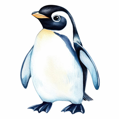Watercolor penguin isolated on white background. Hand drawn illustration.の写真素材